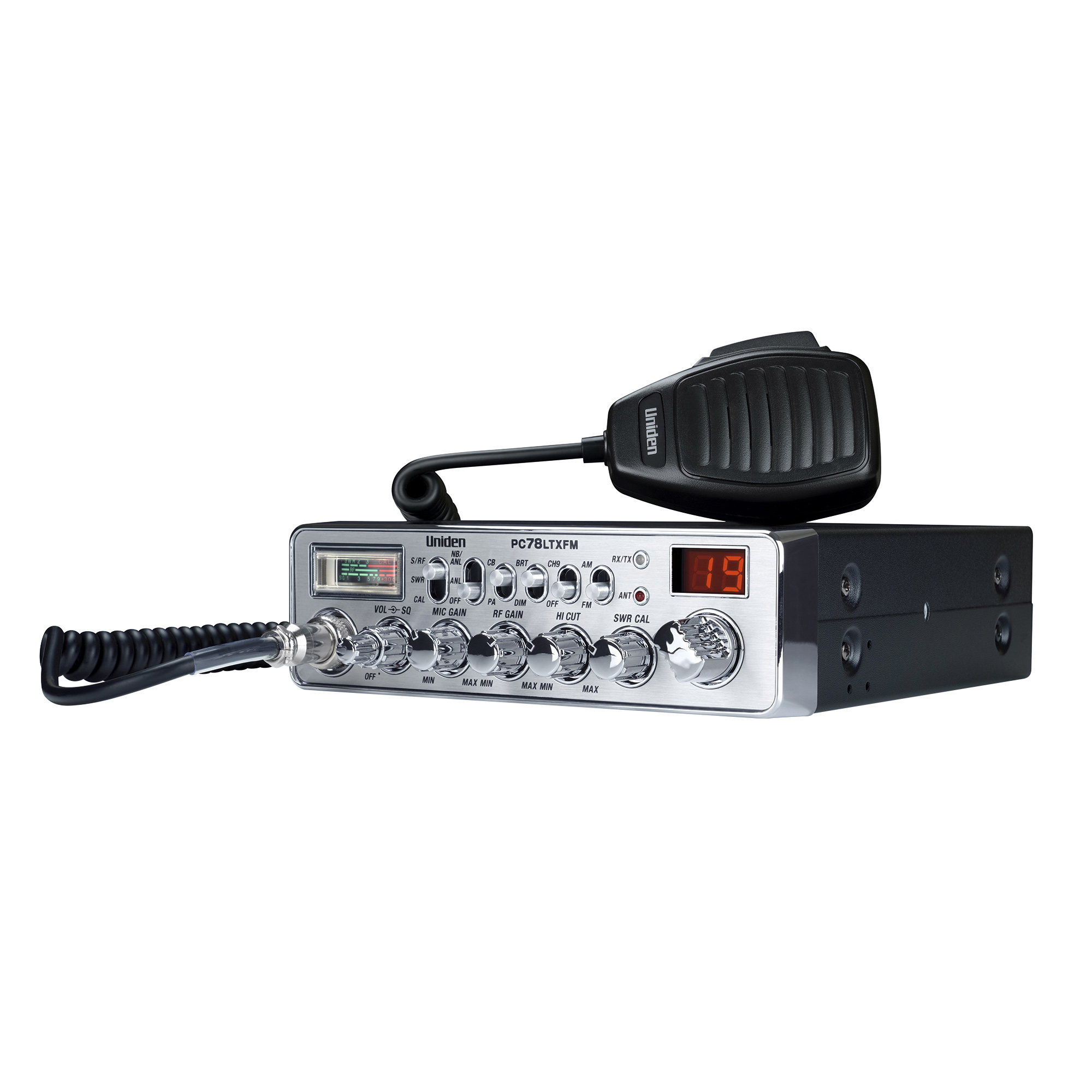 Uniden 40-Channel CB Radio — Integrated SWR Antenna, AM/FM Transmit and Receive, Model# PC78LTXFM